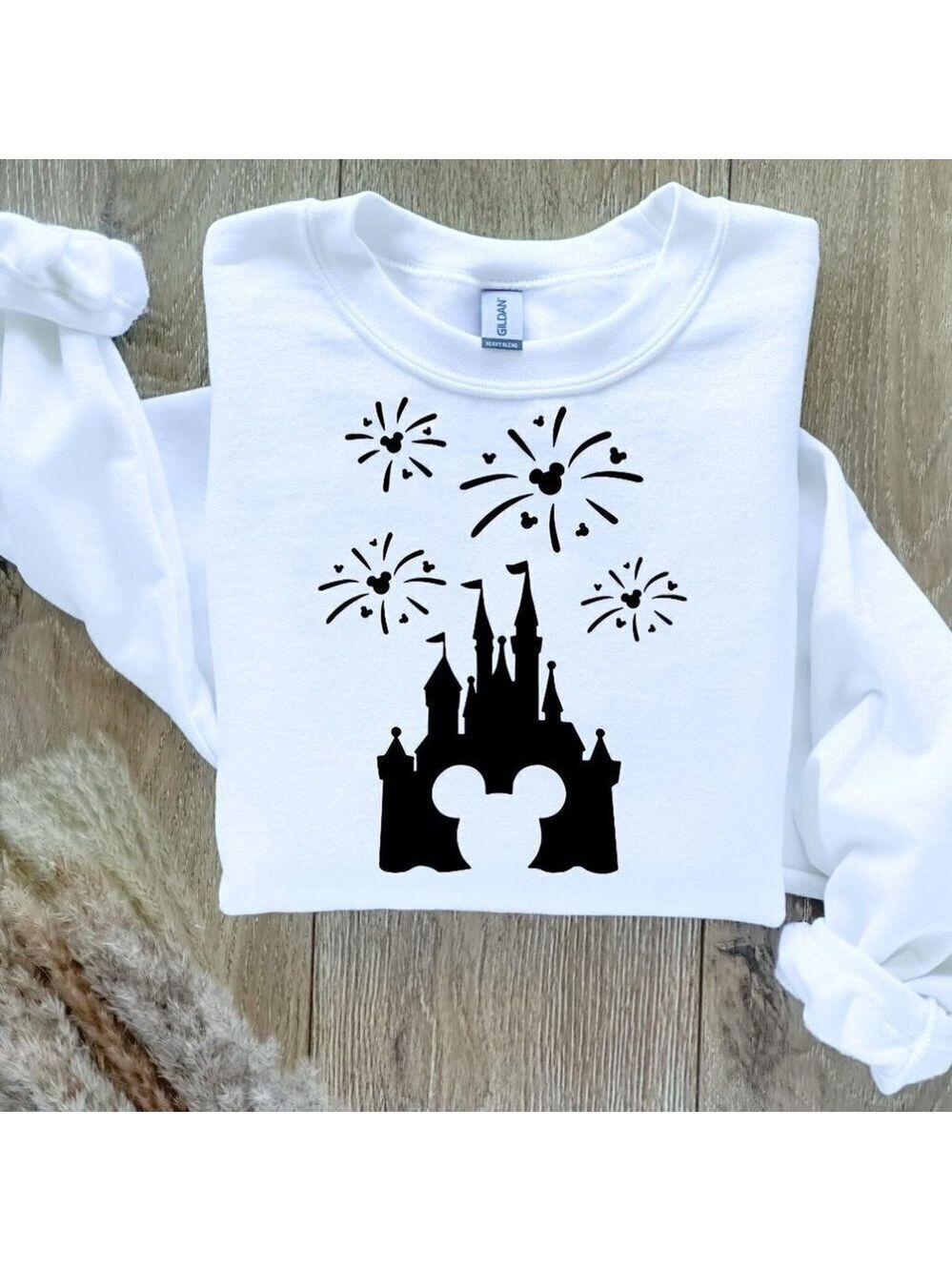 Disney Castle Mickey Ears Fireworks Sweatshirt Sweater Hand Crafted